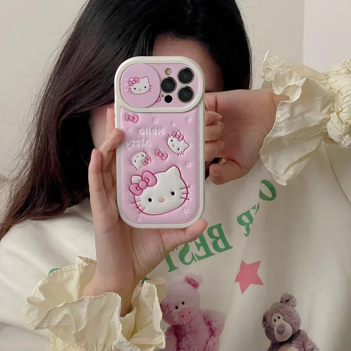 Sanrio Hello Kitty Sweet Cool Girl Push-pull Lens Phone Case Phone Case For iPhone 15 14 13 12 11 Pro Max Soft Leather Cover