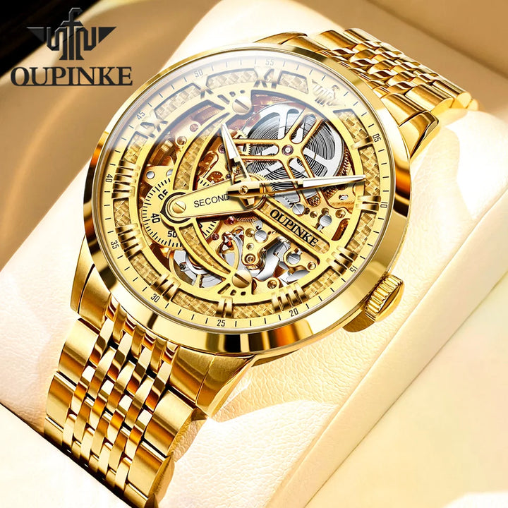 OUPINKE TOP Brand Men's Automatic Mechanical Watch Full Hollow Design