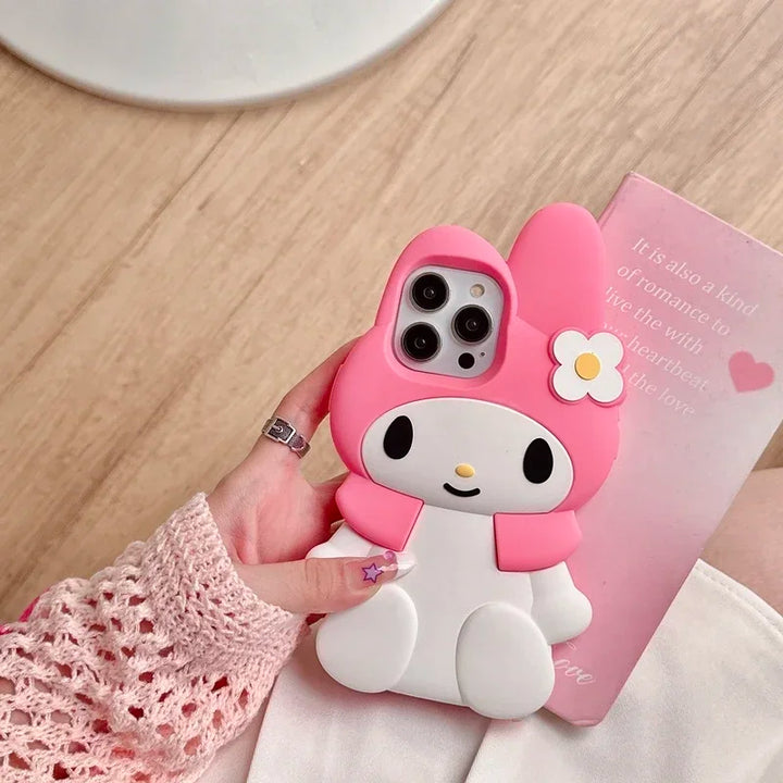 3D Kawaii Cute Cartoon Japan Sanrio Melody Phone Case For iPhone 15 Pro 14 13 12 11 Pro Max Cases Shockproof Soft Silicone Cover