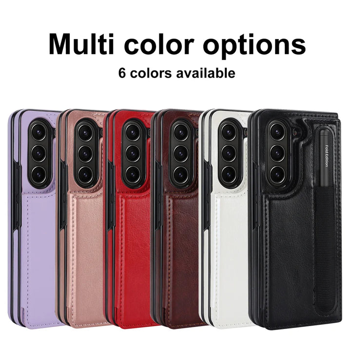 Business Credit Card Holder Pen Slot PU Leather Case For Samsung Galaxy Z Fold 3 4 5 Protective Cover Coque