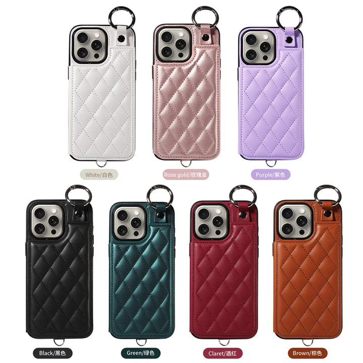 Ring Holder Cards Solt Wallet Leather Case For iPhone 15 Pro Max 14 Plus 13 12 11 XS SE2022 Hand Strap Pocket Bag Fragrant Cover