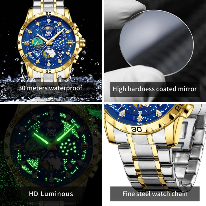 Men's Quartz Watch – Original, Waterproof & Luminous with Zircon Scale