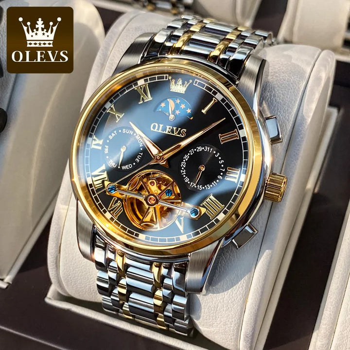 OLEVS Automatic Watch for Men Skeleton Tourbillon Mechanical