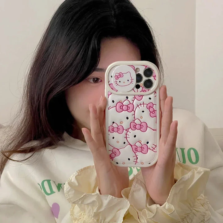 Sanrio Hello Kitty Sweet Cool Girl Push-pull Lens Phone Case Phone Case For iPhone 15 14 13 12 11 Pro Max Soft Leather Cover