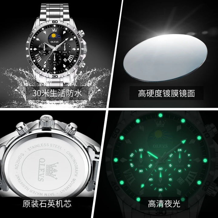 OLEVS Original Moon Phase Men Watches Luminous