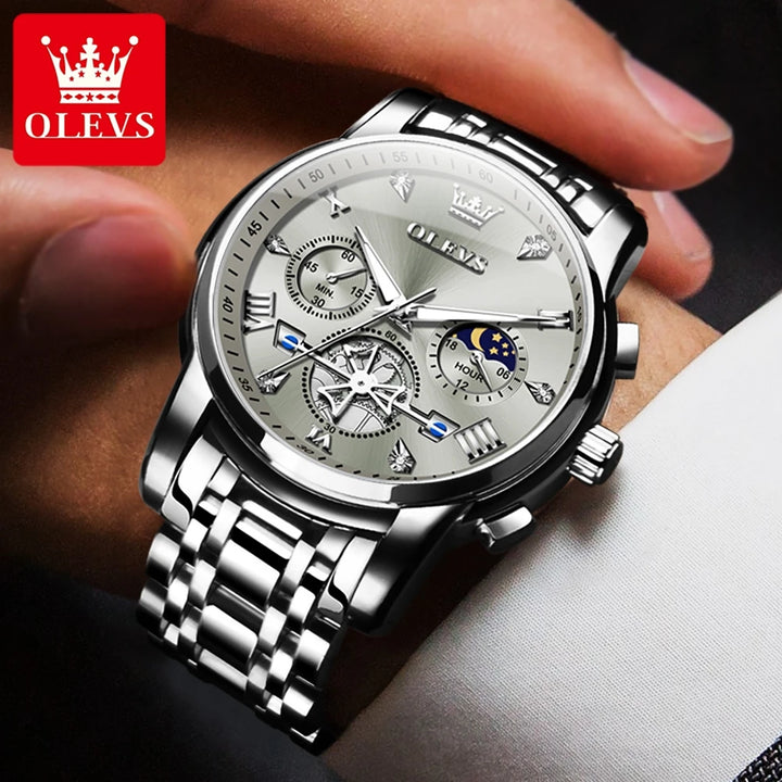 OLEVS Men's Watches Classic Multifunctional Fltwheel Chronograph Original