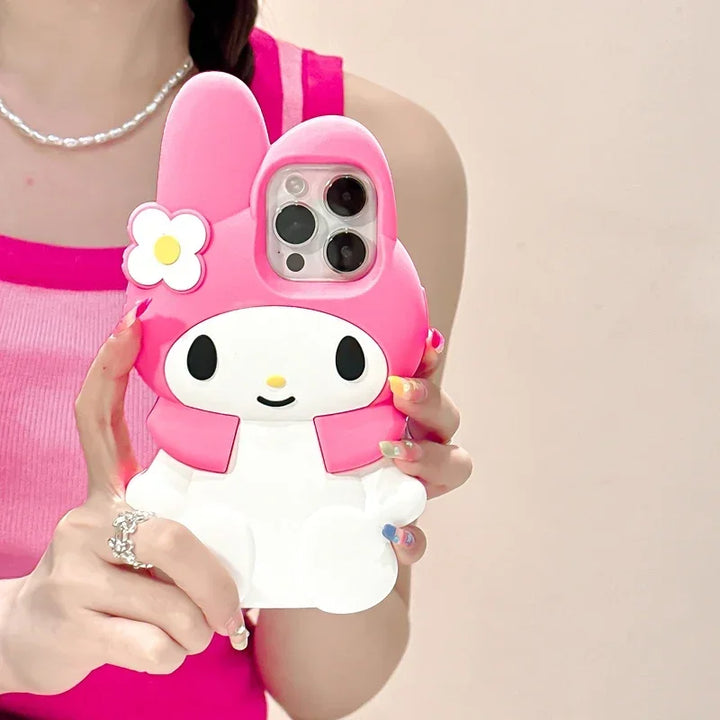 3D Kawaii Cute Cartoon Japan Sanrio Melody Phone Case For iPhone 15 Pro 14 13 12 11 Pro Max Cases Shockproof Soft Silicone Cover