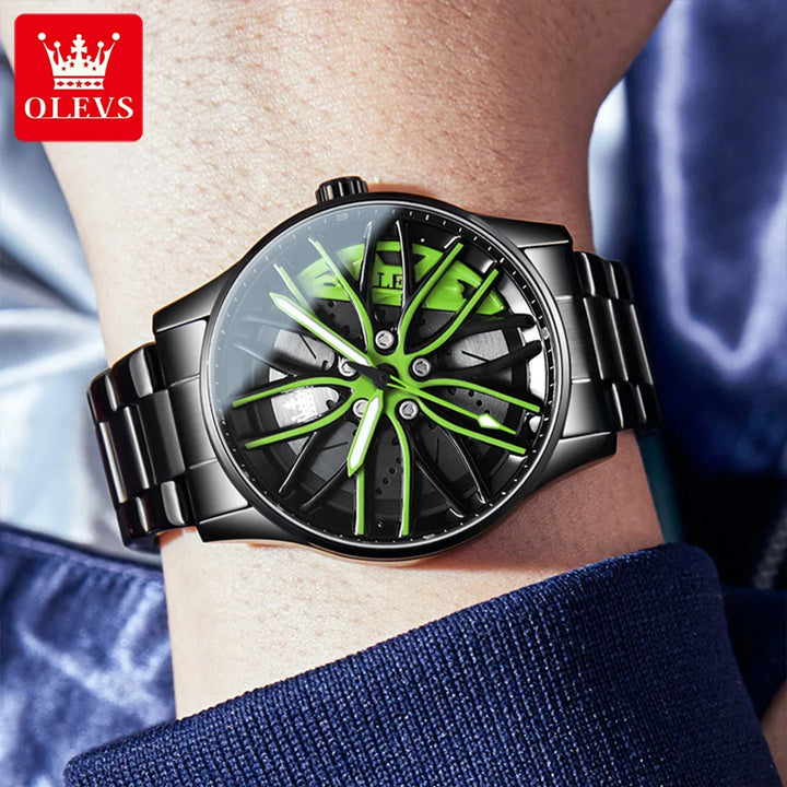 OLEVS Wheel Men's Luxury Watch Waterproof Rotary Sport Car Rim Man