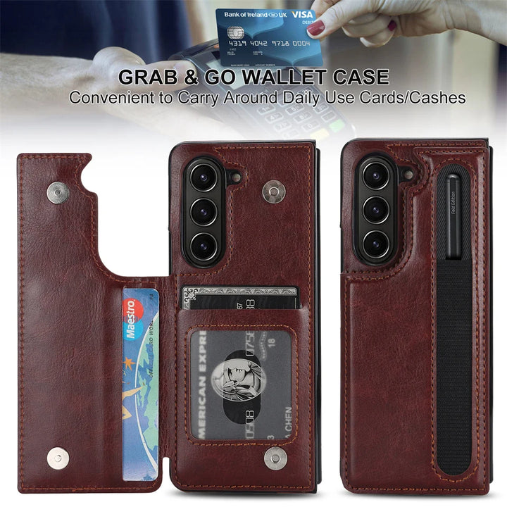 Business Credit Card Holder Pen Slot PU Leather Case For Samsung Galaxy Z Fold 3 4 5 Protective Cover Coque